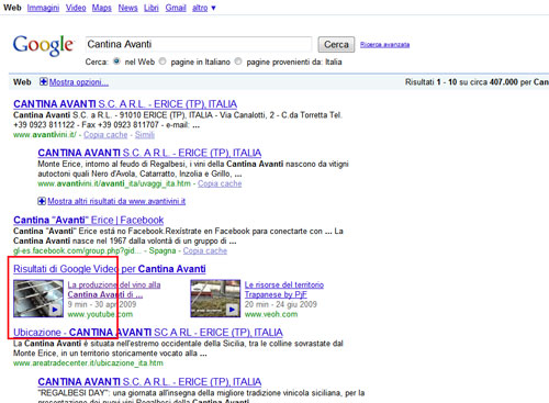 video-marketing Esempio SERP per il video marketing