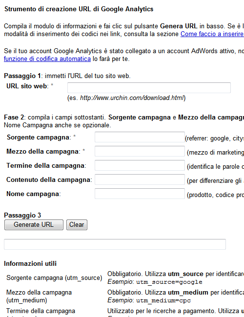 Schermata Google Analytics URL Builder