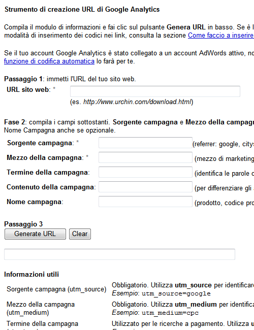 google-analytics-url-builder Schermata Google Analytics URL Builder
