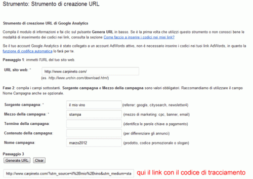 Strumento di creazione URL di Google Analytics