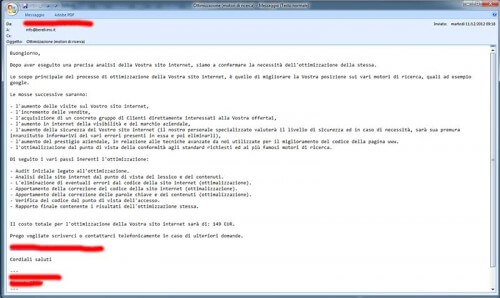 Email con proposta ottimizzazione motori di ricerca - SEO