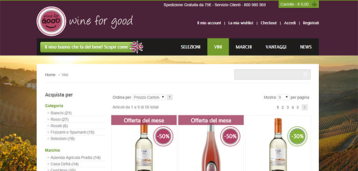 Homepage e-commerce wine for good